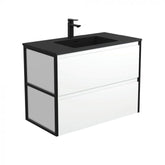 Fienza 900mm Montana Amato Double Draw Wall Hung Vanity - Matte Black Frames Side Panels